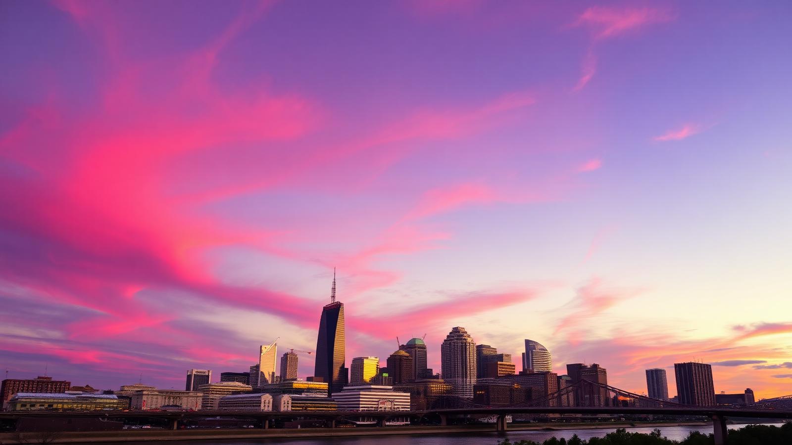 Cleveland skyline at sunset